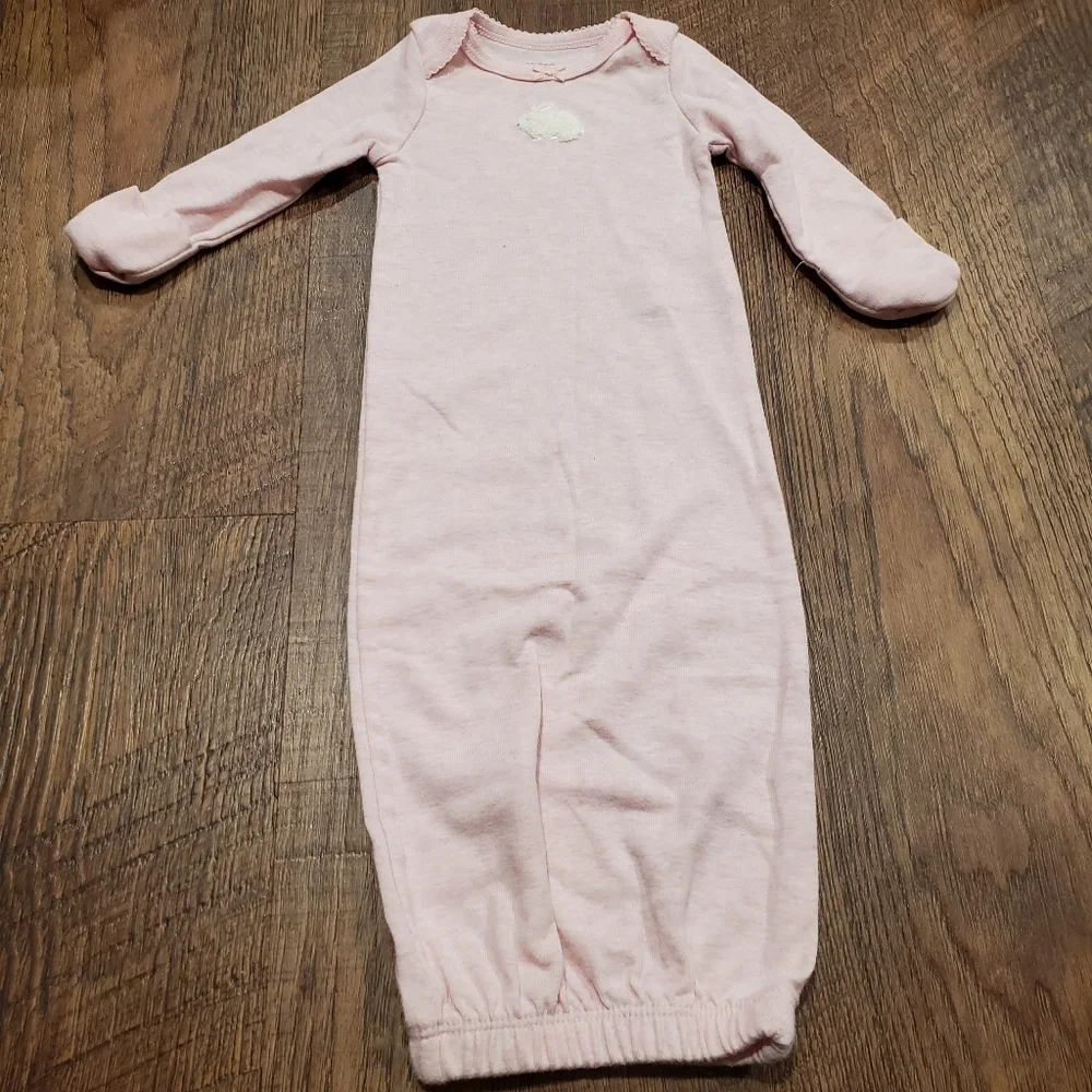 Carter Bunny Sleep Gown Baby Girl Sleeper Sleep Sack Cotton Pastel Pink White NB